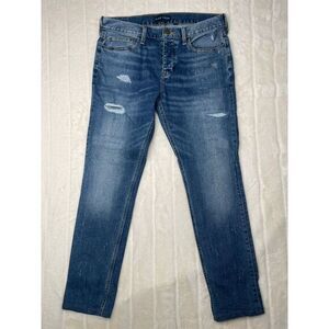 Five Four Jeans Mens Sz 34 Blue‎ Distressed Warner Slim Button Fly 5 Pockets Mid
